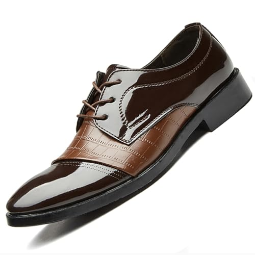 Men's Vintage Patent Leather Cap Toe Two-Tone Dress Shoes Modern Formal Business Lace Up Round Toe Oxford (Brown, Adult, Men, 13, Numeric, US Footwear Size System, Medium)