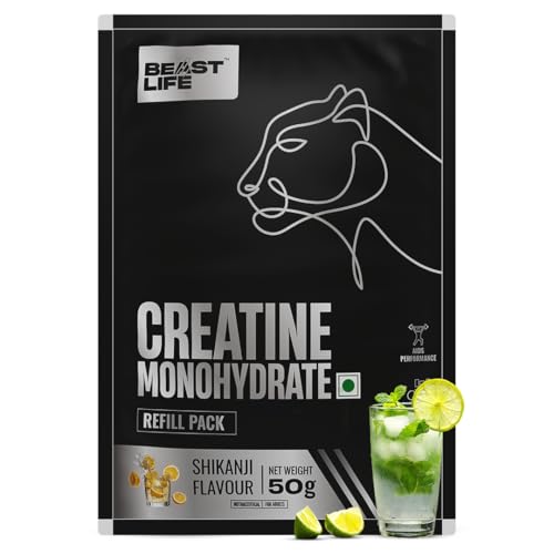 Image of BEASTLIFE Super Micronized Creatine Monohydrate Powder 50g Refill Pack | 13 Servings Shikanji Flavor | NABL Lab Tested | Premium Sports Nutrition for Strength & Performance