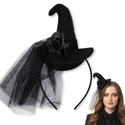 ForBaysy Mini Black Witch Hat Headband for Women Halloween Costume Hair Accessory Velvet Decorative Party Headwear for Adults