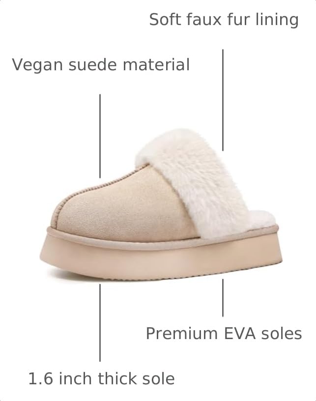 Image of Litfun Fuzzy Memory Foam Slippers for Women Indoor Outdoor House Shoes