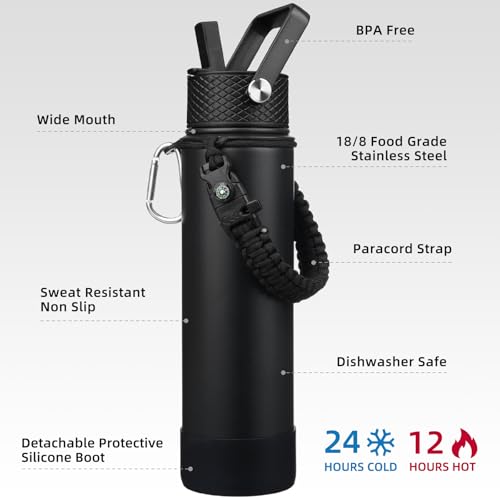 Image of BJPKPK 27oz Insulated Water Bottle with 3 Lids, Straw Lid & Handle