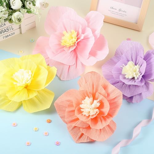 Image of Cholemy 24 Pcs Tissue Paper Flowers, Crepe Paper Flowers Decorations 8 inch 10 inch 12 inch for Wedding Party Baby Bridal Shower Carnival Party Birthday Nursery Wall Decor (Multi Colors)