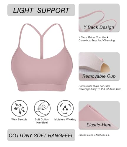 Image of Comper Y Back Sports Bra for Women Low Impact Racerback Workout Bras Sexy Thin Straps Yoga Bras with Removable Pads