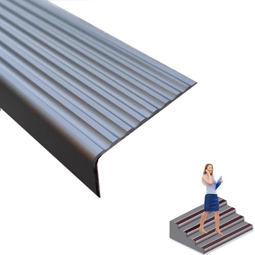 MACAGGTNTU 50mm Metal Perfil De Borde De Escalera Autoadhesivo Protección para Bordes De Escaleras 50 100 110cm Antideslizante Perfil En Ángulo ﻿(Grey,100cm/40in)