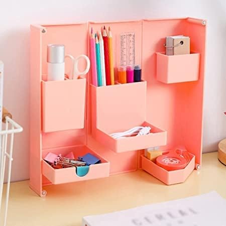 MVM Enterprise Desk Pen Holder,Foldable Magnetic Kawaii Desk Pen Holder Pencil Makeup Storage Box Desktop Organizer Stand Case School Office Stationery (1 pcs)