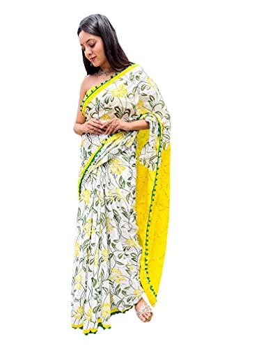 Shivanya Handicrafts Printed Mulmul Cotton Saree for Women Attach Blouse Piece (Multi)