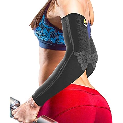Sparthos Arm Compression Sleeves - Arms Brace for Recovery, Support for Athletic Sports Running Tennis Baseball Lifting Volleyball Shooting Weightlifting Golf - for Men and Women (Black-M) Cover
