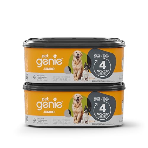 Pet Genie Refill Bags | Jumbo 2-Pack 56 Total ft | Up to 8 Months of Supply in 2 cartridges | Ultimate Odor Control Dog Poop Bags