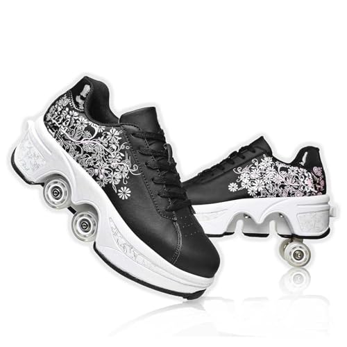 Roller Skate Shoes for Women - Double-Row Deform Wheel Automatic Walking Shoes, Retractable Wheels for Outdoor Fun & Fitness