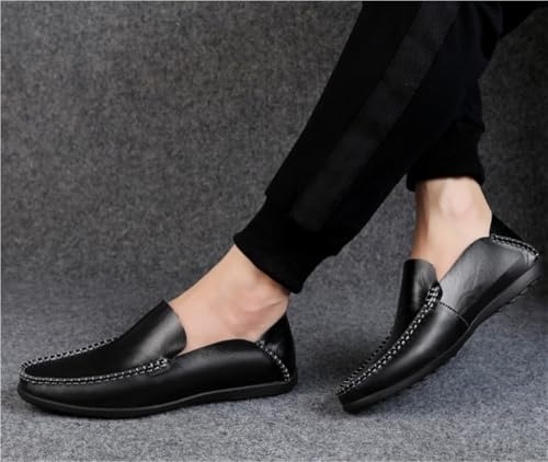 Round Toe Stitching Details Men's Loafers Genuine Leather Comfortable Anti-Slip Flat Heel Prom Wedding Slip-ons4