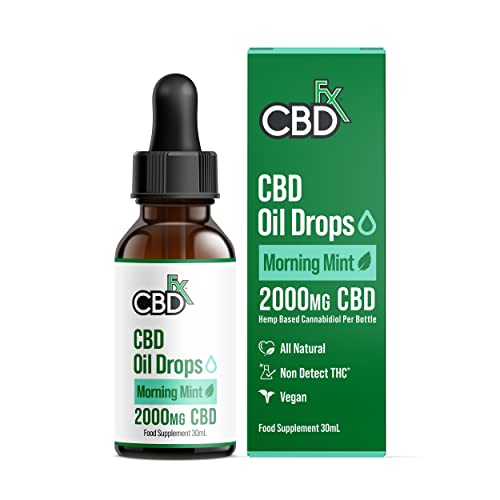 CBDfx 2000mg CBD High Strength Oil, Morning Mint Flavoured CBD Oil, Vegan, Non-GMO, Blended with MCT Oil, Improved Purity, No THC, 30ml (40 Days)
