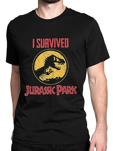 Image of Jurassic Park T-Shirt Mens | Movie Tshirt for Men | Adults T-Rex T Shirt | Official Merchandise | Black | Medium