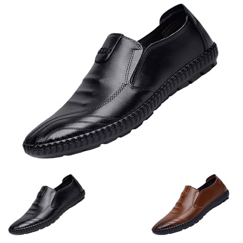 Vardagliga vandringsskor för män som kör mockasiner slip-on läderskor halkmotstånd promenadloafers komfort Penny Loafers arbete kontor skor vardaglig affärssko pumps lågtopp skor, Svart, 40.5 EU