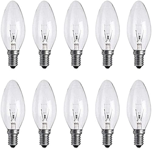10 x Clear Candle Small Edison Screw Cap SES E14 Lamp Light Bulbs 25W, 25 Watt, 10 Pack Candle Bulbs Dimmable, Warm White 2700K, Screw in Edison Light Bulbs E14, Energy Efficient, Energy Saver