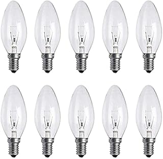 10 x Clear Candle Small Edison Screw Cap SES E14 Lamp Light Bulbs 25W, 25 Watt, 10 Pack Candle Bulbs Dimmable, Warm White 2700K, Screw in Edison Light Bulbs E14, Energy Efficient, Energy Saver