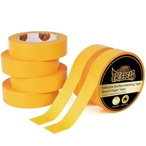 Image of TAPEBEAR Delicate Surface Advanced Masking Tape 1.41 inch x 60Yard, Orange Washi Tape Indoor Painters Tape Decorating with No Paint Bleed, Sharp Lines, Surface Damage-Free, Low Tack, 6Rolls