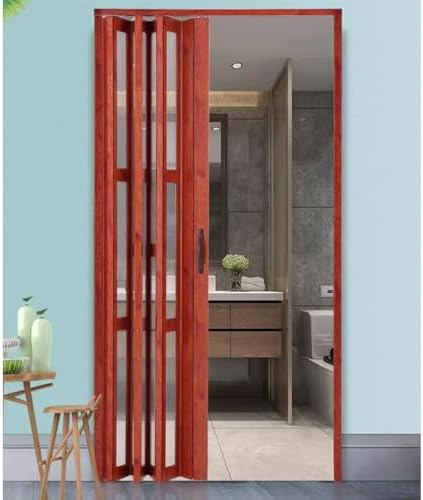 Clear Folding Accordion Doors for Doorways, Aluminum & Acrylic Sliding Room Divider, 24-60 Inch Widths, Ideal for Office & Bathroom, Multifold Interior Door (Red, 30x80in)