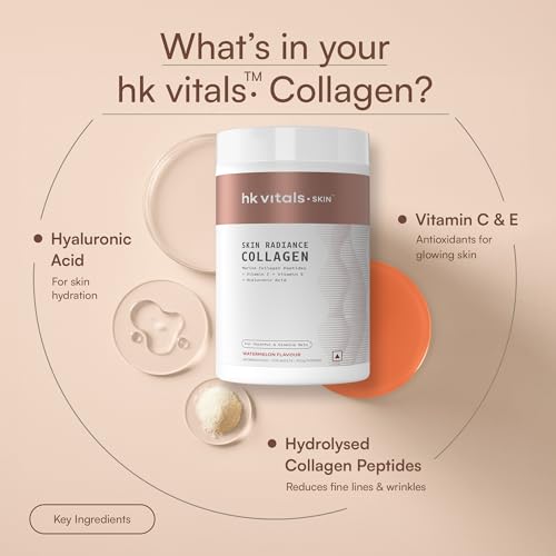 hk vitals Skin Radiance Marine Collagen Supplement (Watermelon, 400g) |Vitamin C, E, Sodium Hyaluronate | For Healthy Skin, Hair & Nails