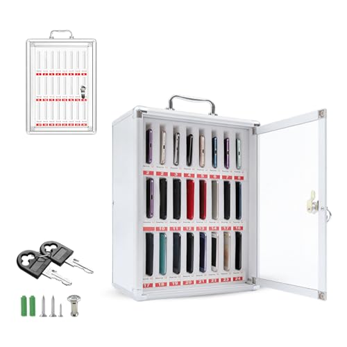 Armario de almacenamiento para teléfono móvil, 24 ranuras, caja de almacenamiento portátil, caja de teléfono móvil escolar con cerradura, aluminio para montaje en pared o escritorio, para aula