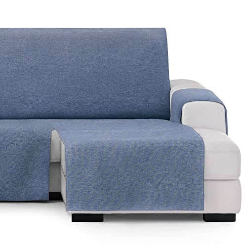 Vipalia Funda Cubre Sofa Chaise Longue Liso. Funda de Sofa Chaise Longue Brisa Brazo Derecho Brisa. Protector Antimanchas Ajustable. Color Azul. Chaise Longue Derecha 240 cm (Visto de Frente)