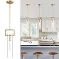 BELS 21inch Gold Pendant Light, Modern Straight Shade Pendant Lights, Adjustable Length, 3000K Warm Light, E26, Pendant Light Fixtures for Living Room, Bedroom, Dining Room, 1 Pack(Bulb Included)