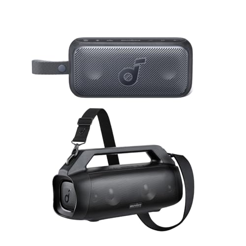 Soundcore Anker Motion Boom Plus & Motion 300 Portable Speaker, Bluetooth Speaker with Wireless Hi-Res Sound, SmartTune Technology, 30W Stereo Sound, 30W Playback, and IPX7 Waterproof, for Backyard