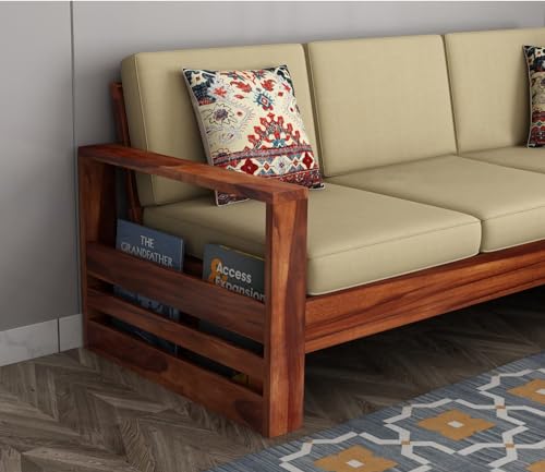 Image of Sheesham Solid Wood L-Shape Sofa for Living Room (L-Shape) (Teak)