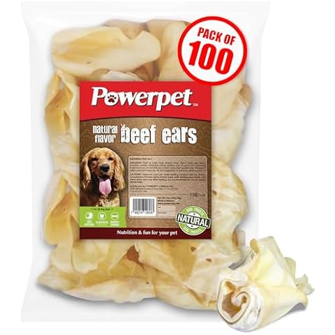Powerpet Natural Cow Ears for Dogs - Premium Quality Treats, Low Fat, High Protein, Long-Lasting Chews - 100% Digestion - Healthy & Clean Teeth & Gums - All Breed Size - Natural Flavor, Pack of 100 Cover