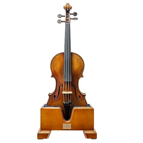 MI&VI Classic Wooden Violin Box Stand 4/4 Full Size - Persian Blue Velvet Plush Cushion Wood Violin Stand with Bow Storage Holder Slot Included