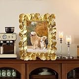 Cadre photo en résine Ginkgo Biloba fait main avec façade en verre : fabriqué par des artisans qualifiés avec des détails sculptés à la main et une construction en résine, ce cadre doré orné protège les photos de la poussière et des rayures tout en améliorant l'élégance visuelle
