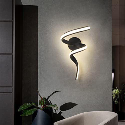 Applique murale LED moderne 12W Lampe Murale intérieure spirale en aluminium noir, dimmable 3000K-6000K lampe de chevet éclairage décoratif pour couloir escalier chambre salon Cover