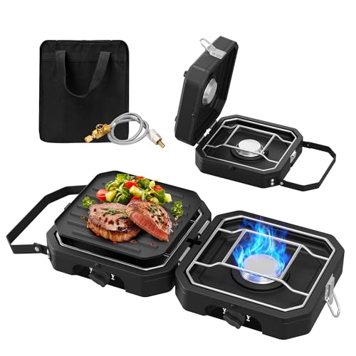 Camping Stove Portable Propane Camp Stove with Independently Adjustable Heat & Carry Bag, Foldable Gas Stove with 2 Burn - Detailed View