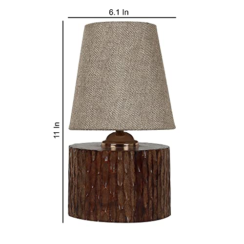 Image of tu casa Wooden Table Lamp Mango Wood Fabric Shade for Bedside & Livingroom