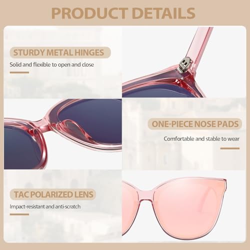 HASFOX Cat Eyes Sunglasses for Women | Polarized UV Protection Shades for Driving | Lightweight Oversized Style | Hard Case4