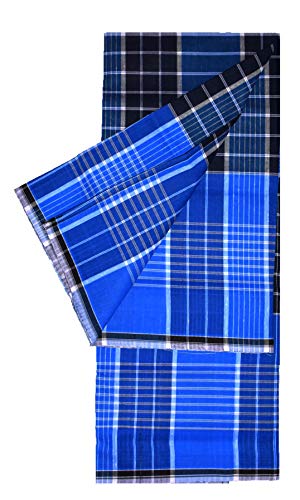 TUNI MANI Checkered Multi-colored Stitched Cotton Lungi / 2.1m (Pack of 3)