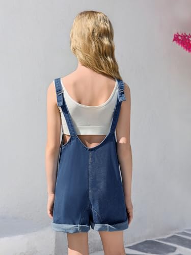 Image of Haloumoning Girls Denim Overall Shorts Kids Summer Adjustable Straps Jumpsuits Jeans Shortalls 5-14 Years