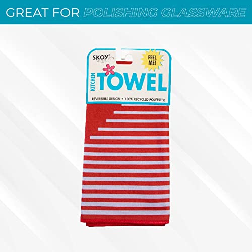 Skoy Kitchen Towel For Everyday Use, 100% Recycled Polyester Towel With Reversible Design, 18" X 24", Red And Gray (Pack Of 1) #TOP5