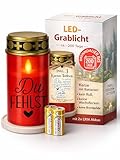 drytogo Grablichter LED mit Batterie I Grabkerzen Wetterfest für draußen mit Flackereffekt I Friedhofskerzen bis 6 Monate Leuchtdauer I Stilvolle Gedenkkerze inkl. 3 Sticker zur Gestaltung I