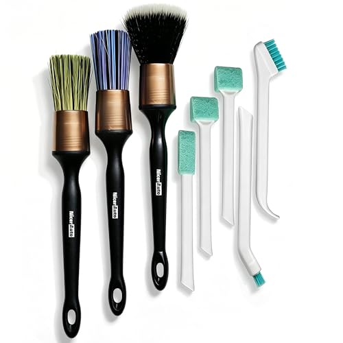 8PCS Professional Car Detailing Brush Set, Boars Hair & Ultra Soft Auto Detailing Brushes for Car Interior Exterior Deep Cleaning, Detail Brush Kit for Wheels Leather Air Vents Dusting, Gold