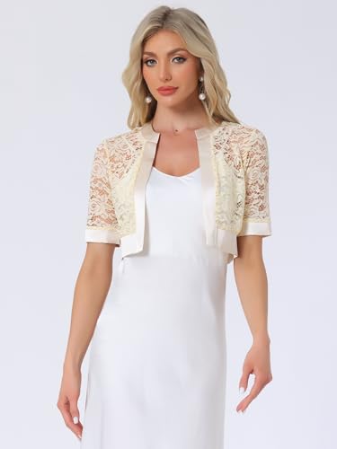 Image of Allegra K Lace Shrug for Women's Cropped Sheer Floral Lace Shrug for Evening Dresses