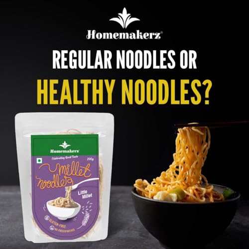 Homemakerz Jowar Millet Noodles, Natural, Preservative, Gluten & Fat Free, Not Fried & No Oil, Zero Maida & Wheat, Healthy & Tasty Hakka Millet Noodles (Pack of 2, 200g Each)
