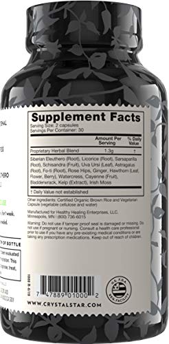 Crystal Star Adrenal Support Supplement (60 Capsules) – Daily Herbal Cortisol Supplement For Stress Relief & Adrenal Fatigue - Siberian Eleuthero, Licorice, Uva Ursi, Astragalus & Fo-Ti – Non-Gmo #TOP2