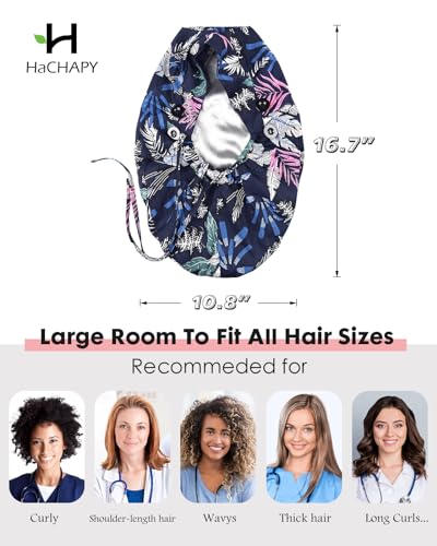 Image of Satin Lined Scrub Cap for Women Extra Large Long Hair Surgical Nurse Cap 4 Buttons