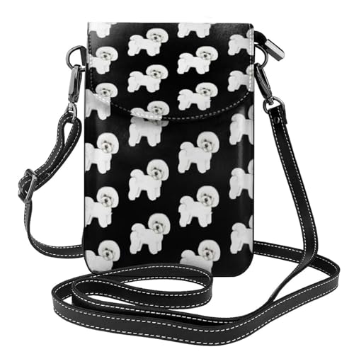 Sac téléphone portable pour femme en cuir PU avec motif caniche