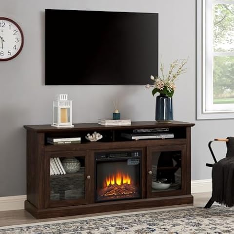 Leadtimes Fireplace TV Stands for Living Room Electric Fireplaces Inserts Fake Logs Farmhouse Entertainment Center TV up to 65'' Media Console Shelves Rustic Brown Cover