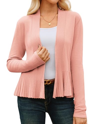 Image of GRACE KARIN Women's Lightweight Peplum Cardigan Sweaters Open Front Cropped Cardigan Long Sleeve Trendy Summer Knit Tops