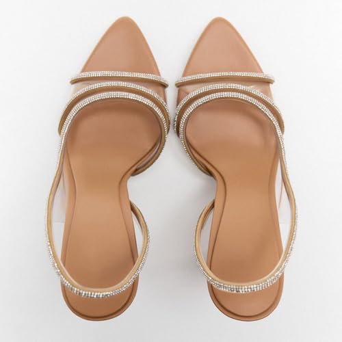 Women's Slingback Heels With Pearl Detail Vinyl Pointed Toe Back Strap Elastic Piece Wedding Party Evening Dress Shoes for Women Ladies Girls3