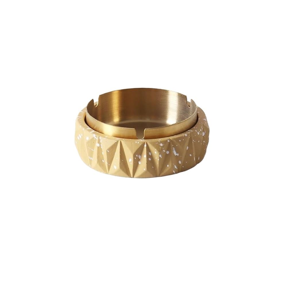 Indoor Decorative Concrete Ashtray Cement for Indoor or Outdoor Patio Use, with Stainless Steel Liner Inside for Home Office Decor for Desktop(Yellow)