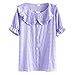 T-Shirt Donna, T-Shirt da Donna Viola Collo A Bambola Ruffle Estate Manica Corta Camicetta Cardigan con Bottoni di Grandi Dimensioni Sweet Ladies Top Loose Tee Basic Camicie Casual,XL