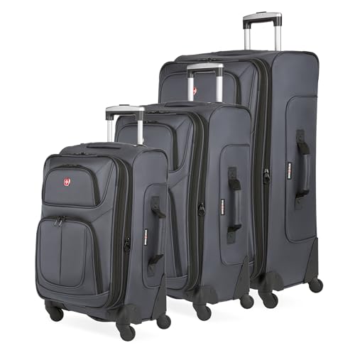 SwissGear Sion Softside Expandable Luggage, Dark Grey, 3-Piece Set (21/25/29)